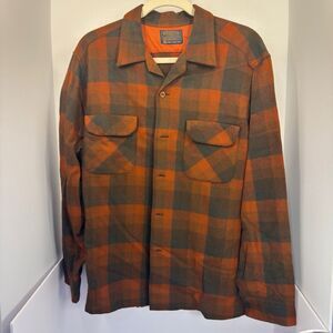 PENDLETON 60s Long Sleeve Shirt Open Collar L Wool ORN Check